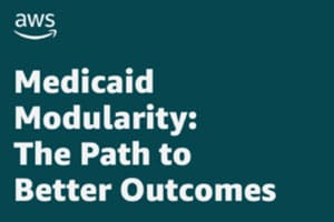 A green background with white text that reads medicaid modularity : the path to better outcomes.